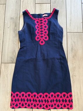 Lilly Pulitzer Navy Dress with Pink Trim size 8